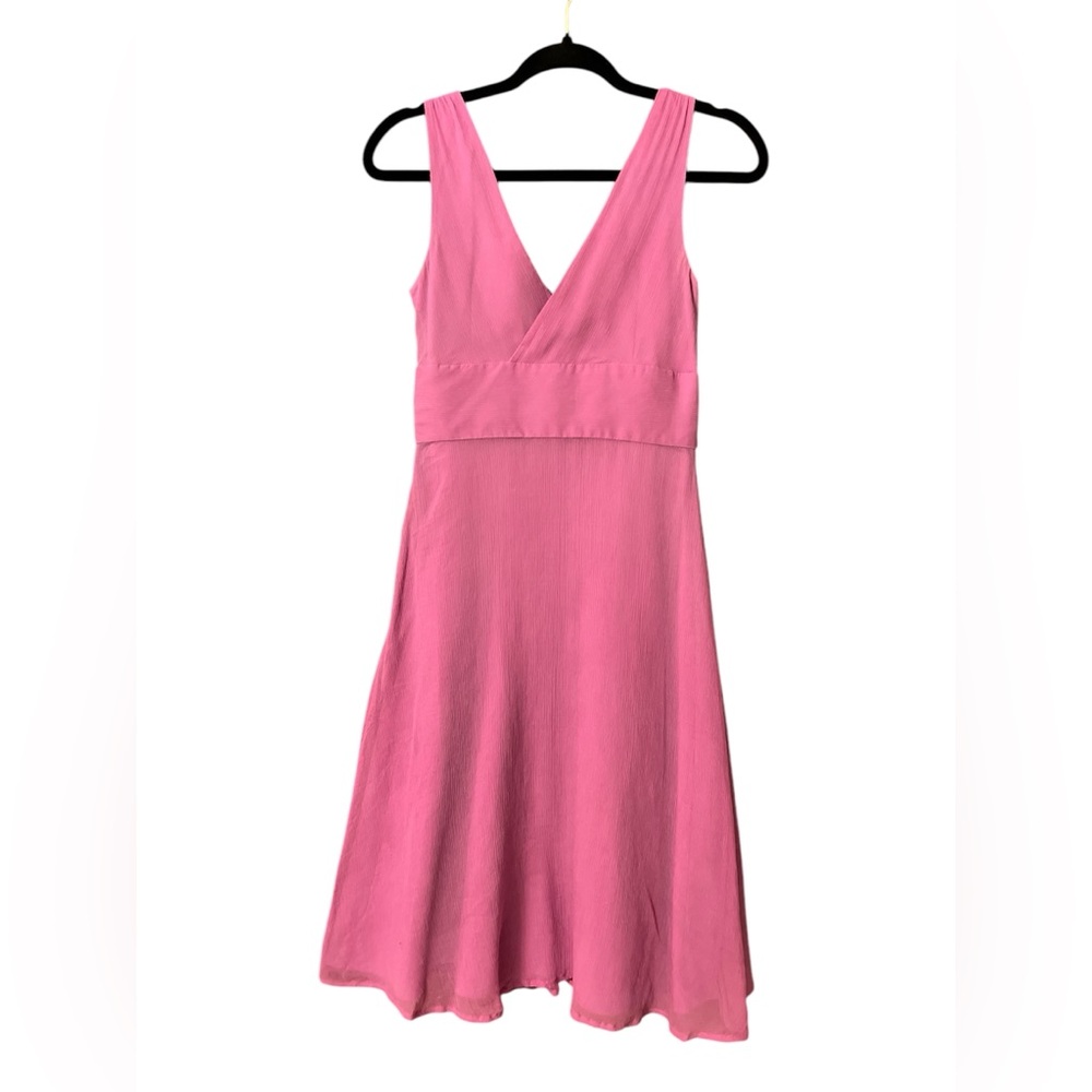 J. Crew Bright Pink Sleeveless V-Neck Midi Dress